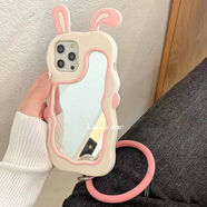 葉余可愛兔耳朵鏡子適用OPPOReno8pro手機(jī)殼A93S/A72/A53硅膠A96/A9女 粉色兔耳朵鏡子+手環(huán) OPPO R17