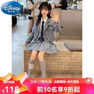 迪士尼（Disney）女童小西裝jk套裝女孩洋氣秋裝學(xué)院風(fēng)中大童韓版小學(xué)生三件套衣服 灰色三件套 110 cm