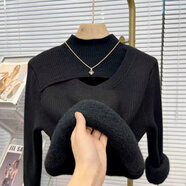 歌萊兔加厚毛衣女冬季一體絨女加絨新款鏤空設計感小眾半高領(lǐng)打底女 黑色 +【加絨 】 加厚 S 95斤以下