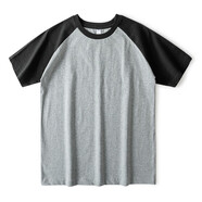 MUJI COM無印良品【商超同款】滿滿的學(xué)院風(fēng)250g拼接撞色寬松圓領(lǐng)上裝男女 麻灰+黑色 L