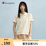 Champion冠軍短袖polo衫女運(yùn)動(dòng)翻領(lǐng)t恤美式純棉上衣 米白色 S