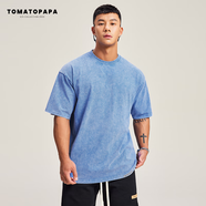 TOMATOPAPA韶韻TOMATOPAPA原創(chuàng)夏季短袖t恤男美式高街潮牌寬松百搭健身水洗 蠟染淺藍(重磅棉280克±5%) S