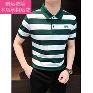 Fickan條紋POLO衫男士短袖夏季冰絲商務(wù)感刺繡翻領(lǐng)T恤帶有領(lǐng)子的 綠色 M 【建議115斤以內(nèi)】