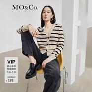 MO&Co.小香風(fēng)針織衫條紋短款千金針織開衫摩安珂 杏黑條-第1批 S 160