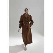 PIAOIN金屬鉚釘設計優(yōu)雅氣質(zhì)風(fēng)衣女寬松中長(cháng)款風(fēng)衣外套氣場(chǎng)感25春秋新款 焦糖色 M 衣長(cháng)123cm