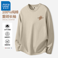 真維斯（Jeanswest） 日系t恤男長袖春秋季純棉男士圓領打底衫休閑青少年寬松大碼體恤 淺卡其#JZS秋色筆刷 M 【百分百精梳純棉】