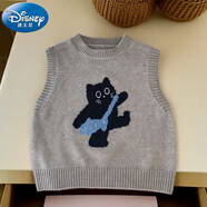 迪士尼兒童馬甲秋冬外穿洋氣2024新款女童背心春秋外套男童貓咪針織毛衣 灰色 140 cm