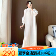 SHXI三宅褶皺時(shí)尚連衣裙春秋感長(zhǎng)款裙子歐美大碼女裝連衣長(zhǎng)裙 白色 均碼