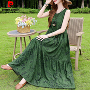 皮爾卡丹（pierre cardin）夏季新款法式無(wú)袖吊帶棉綢連衣裙女大擺沙灘裙多巴胺風(fēng) 28號(hào) XL 建議90-115斤