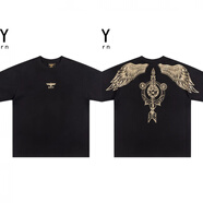 BOY BOY BOY25年新款英倫boy潮牌早春燙金權(quán)杖對稱翅膀老鷹字母寬松休閑男女T 黑色 M 90-140斤