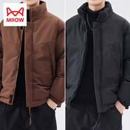貓人（MiiOW）美式簡(jiǎn)約男士棉衣秋冬新款休閑棉服潮牌百搭面包服保暖棉襖子外套 深咖+黑色 XL