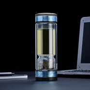 貝以琳純鈦杯茶水分離杯強吸分離式茶隔玻璃杯彩鈦泡茶杯禮盒裝禮品水杯 瀚海藍送精美茶巾 380ML