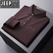 JEEP SPIRIT長(cháng)袖t恤男士春秋季商務(wù)休閑翻領(lǐng)Polo色寬松百搭體恤時(shí)尚上衣男裝 紫紅色 XL (建議140-160斤)