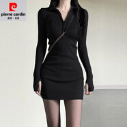 皮爾卡丹（pierre cardin）針織內(nèi)搭連衣裙子春夏季穿搭2025新款女性感辣妹修身小媽裙包臀裙 【黑色】【深秋初冬季穿搭韓系氛 S 40/45kg