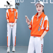 袋鼠（DAISHU）秋季套裝運(yùn)動(dòng)套裝女士立領(lǐng)春秋裝潮牌高級(jí)感休閑服衛(wèi)衣寬松兩件套 橙色(春秋裝長袖+長褲2013款) L(建議100-115斤)