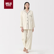 MUJI女式無(wú)側縫法蘭絨睡衣女士家居服純棉冬季套裝女裝 象牙色5A M