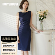 ROEYSHOUSE羅衣職場女裝無袖連衣裙夏新款簡約知性修身顯瘦裙子01790 深藍色 M