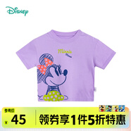 迪士尼寶寶（Disney Baby）迪士尼童裝兒童T恤米奇米妮印花圓領(lǐng)短袖T恤純棉 女童可糖果紫(S1700) 5歲/身高120cm