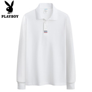 花花公子（PLAYBOY）純棉春秋款男士長(cháng)袖polo.衫純色百搭翻領(lǐng)休閑男裝體恤衫時(shí)尚t恤衫 【棉】DBL-D73白色 M