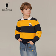 POLOWALK童裝男童衛衣2025新品撞色條紋時(shí)尚運動(dòng)翻領(lǐng)套頭上衣A6SW532A0161 黃色 140