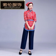 嬅欣阿慶嫂演出服采茶服女中老年秧歌服舞蹈村姑服裝網(wǎng)紅直播表演 紅色上衣+黑褲(+頭巾+圍裙 3XL 135-150斤