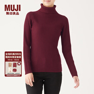 無印良品 MUJI 女式 寬羅紋 高領(lǐng)毛衣 長袖針織衫  W9AA872 紫紅色 XS