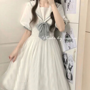 歌班婭 日系軟妹可愛海軍領(lǐng)連衣裙女學(xué)生春秋學(xué)院風(fēng)氣質(zhì)顯瘦中長款A(yù)字裙 灰白色 2XL 建議【121-140斤】