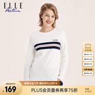 ELLE ACTIVE簡約純棉長袖打底衫女士早秋百搭撞色條紋柔軟舒適圓領(lǐng)T恤女 白色 S