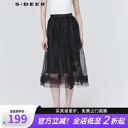 S.DEER圣迪奧夏季女黑色個性潮流時尚半身長裙子休閑拼接A字型S20281117 黑色/91 L 170