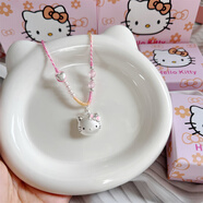 hellokitty項鏈女足銀999寶寶純銀吊墜可愛(ài)凱蒂貓鎖骨鏈生日禮物 hellokitty彩色貓+愛(ài)心漸變繩