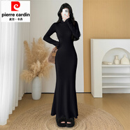 皮爾卡丹感超長(cháng)款包臀內搭顯瘦裙子針織連衣裙女秋冬氣質(zhì)魚(yú)尾裙高領(lǐng) 黑色 S 建議75-90體重