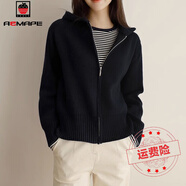 AEMAPE上新連帽毛衣厚外套女士秋冬2025新款休閑小香風春秋拉鏈 黑色 M _適合85-105斤