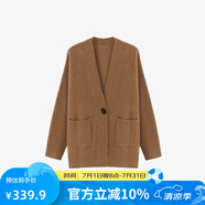 Basic House/百家好灰色V領(lǐng)毛衣開衫顯瘦綿羊毛一?？壑虚L(zhǎng)款外套 麥駝色 M 90-120斤
