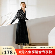 顏域黑色網(wǎng)紗半身裙秋季2024新款女士通勤時尚顯瘦休閑高腰百褶裙 黑色 S/36