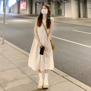 樂(lè )卡利白色連衣裙女法式2025夏季新款茶歇小個(gè)子無(wú)袖背心裙氣質(zhì)顯瘦裙子 圓領(lǐng)背心連衣裙【奶杏色】 M 95-110斤