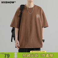 viishow短袖男夏季潮流寬松上衣服五分半袖男透氣涼感體恤T恤男   棕色 M
