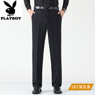 花花公子（PLAYBOY）秋冬西褲男寬松直筒高腰休閑免燙彈力男褲中老年爸爸職業(yè)西裝褲男 587深灰條 29 (2尺2)