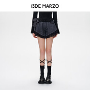 13DE MARZO女士 25春夏新款小熊蕾絲短褲高級感百搭寬松牛仔褲 黑色 L