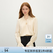 范思藍恩復(fù)古法式領(lǐng)口抽繩純色襯衫女2025春裝新款百搭襯衣1094 優(yōu)雅黃 L