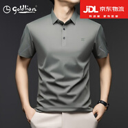 金利來(lái)（GOLDLION）無(wú)痕彈力短袖T恤男時(shí)尚翻領(lǐng)刺繡百搭輕商務(wù)polo冰爽親膚體恤男 淺灰 M 100-120元
