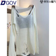 DGOV鏤空破洞毛衣針織衫兩件套女夏季新款辣妹防曬罩衫薄款長(zhǎng)袖上衣潮 白色罩衫+黑色吊帶 【兩件套】 S 80-90斤