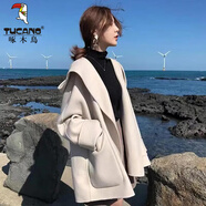 啄木鳥白色外套女休閑赫本風(fēng)斗篷上衣女2025秋冬寬松連帽小個(gè)子 修身杏色修/身 M