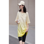 德·瑪納（dme）寬松漸變大T恤杏色漸變休閑圓領(lǐng)短袖T恤女N039220129122 杏色 S