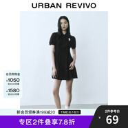 UR2025春季新款女裝立體花朵收腰Polo領(lǐng)短袖連衣裙UYY750054 正黑 L