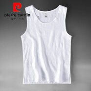 皮爾卡丹高檔純亞麻背心男夏天薄大碼上衣沙灘寬松袖麻料無(wú)袖汗衫純色坎肩 白色 XL