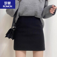 羅蒙加肥加大碼毛呢半身裙高腰顯瘦短裙女秋冬A字裙一步裙包臀裙胖mm 黑色 XL 【110-120斤】