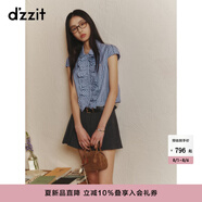 DZZIT地素連衣裙2025夏季新款復(fù)古深藍(lán)格子拼接小翻領(lǐng)短裙女3J2O4383T 深藍(lán)色（襯衫） S