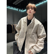 Shelley Jones美式cleanfit廓形短款外套男款春秋季高級感戶外立領(lǐng)飛行教練夾克 象牙白 XL [推薦120-140斤]