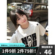 牧唯 美式刺繡短袖t恤男夏季2025新款純棉重磅半袖高街潮休閑百搭體恤 白花灰 XL [建議130-150斤]