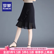 羅蒙（ROMON）黑色雪紡標(biāo)準(zhǔn)版型有內(nèi)襯韓版高腰魚尾裙聚酯纖維95%短裙XLL 黑色 黑色 M 95-103斤